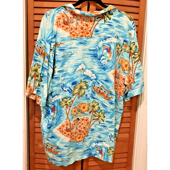Vintage Pineapple Connection Hawaiian Shirt Mens Large Rayon Surfing Floral Blue - Picture 7 of 7